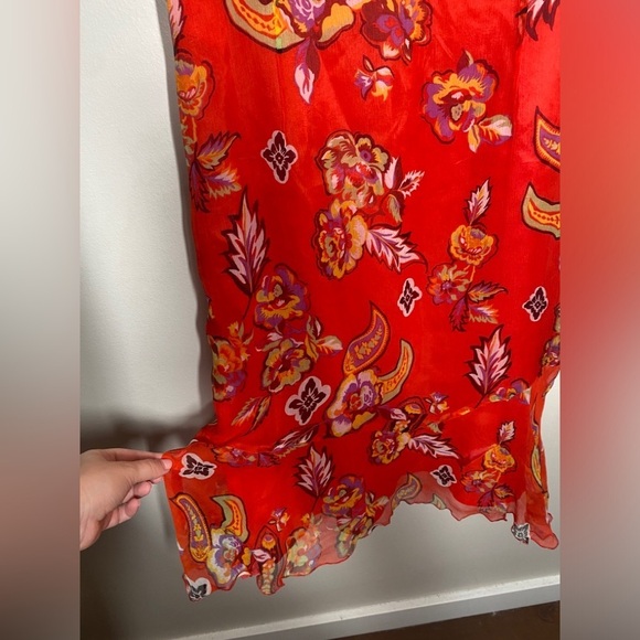 Oui Paisley Print Red Midi Silk Dress - Picture 5 of 11